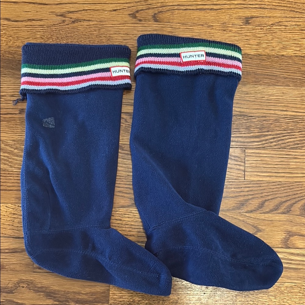 Hunter Navy Boot Socks with Striped Cuff